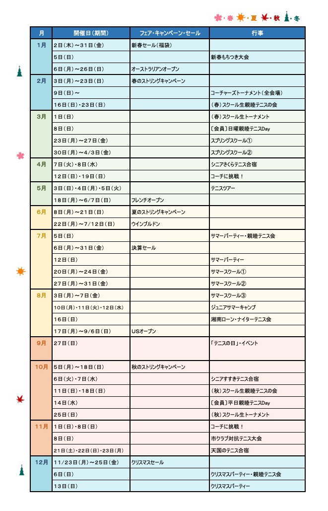 イベントスケジュール 湘南インドアテニスクラブ